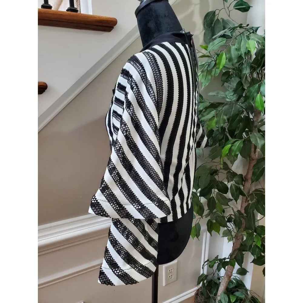 Gracia Women White & Black Polyester Round Neck Long Sleeve Casual Top Blouse S - Image 4