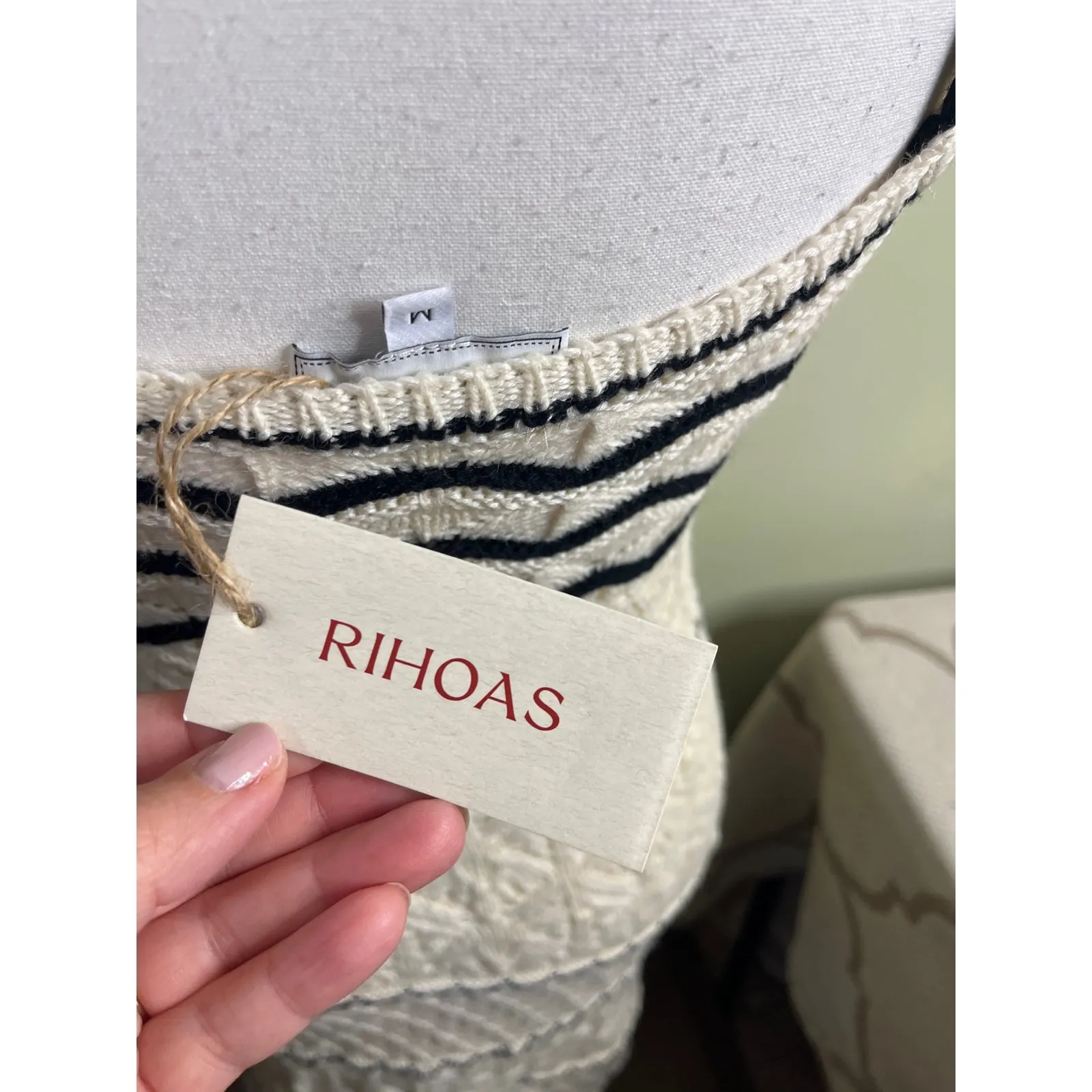 Rihoas The Beige Scalloped Pointelle knit midi dress, size medium, NWT, MSRP $48 Black - Image 10