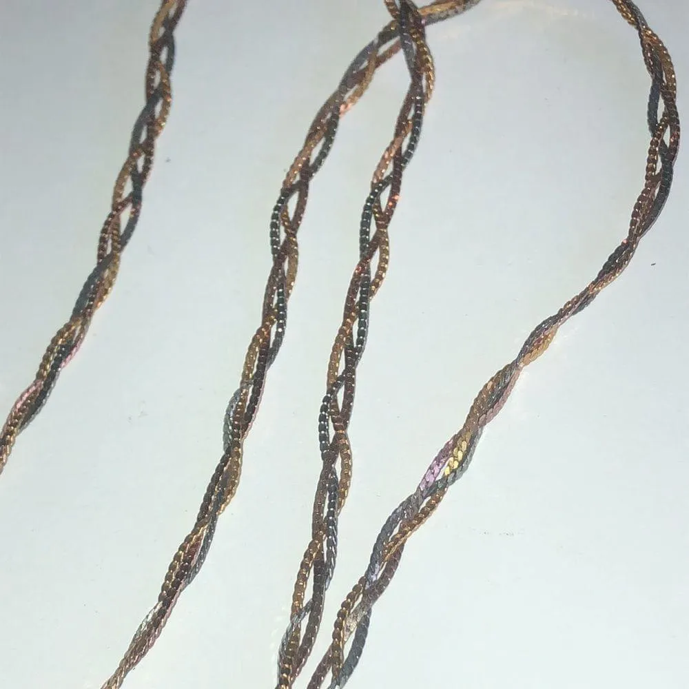 Vintage Tri Color Gold Tone Rose Gold Tone & Black Braided Retro Chain Necklace - Image 9
