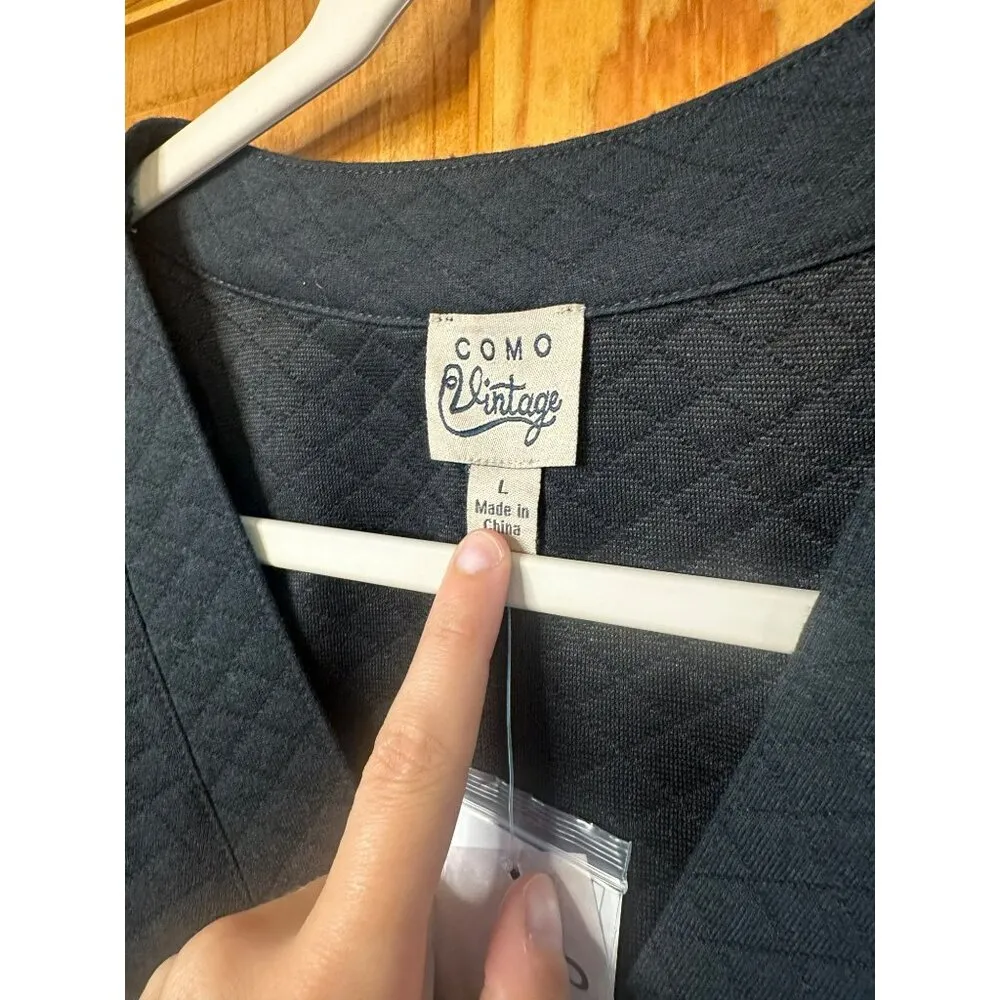 Como Vintage Womens Large 20x26 Black Quilted Blazer Jacket Button Patch Pockets - Image 4