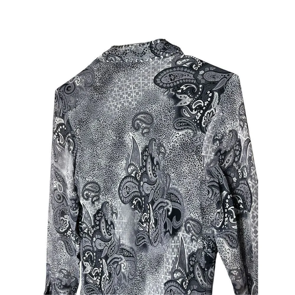 Vintage New York City Design Co Silk Paisley Long Sleeve Blouse Size S Gray - Image 9