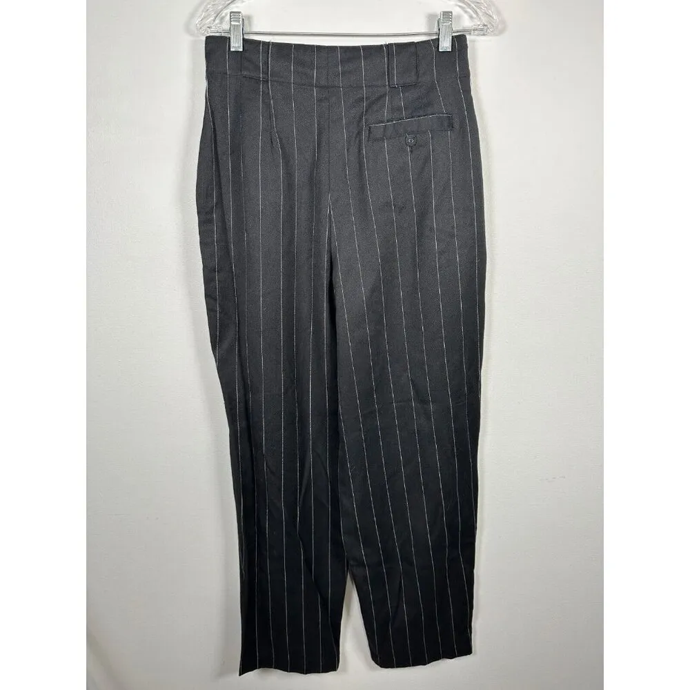 Vintage Esprit Pants Black High-Rise Pleated Trousers Pants Cuff 13/14 Pinstripe - Image 4