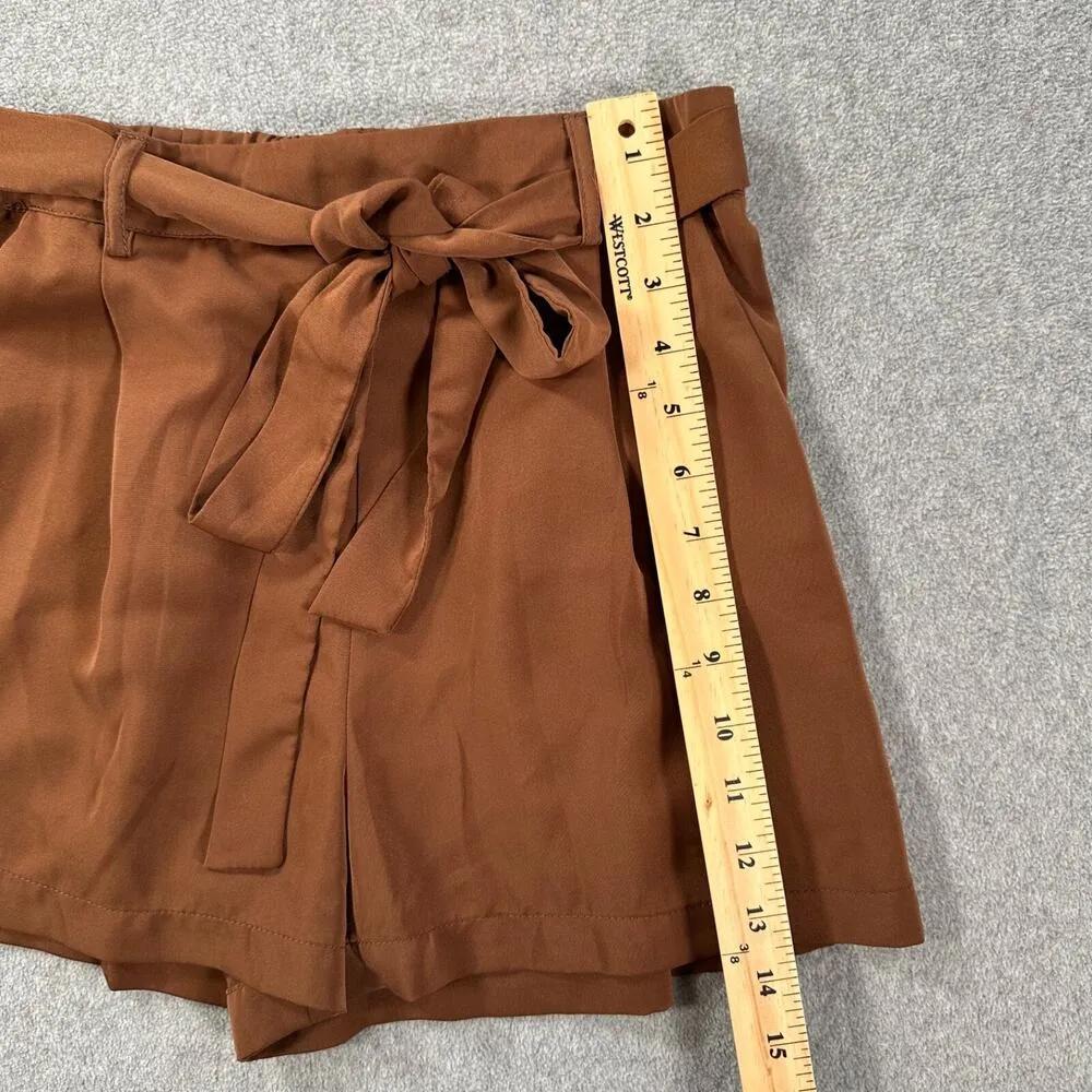 Blue Rain High Rise Shorts Women's Small Brown Elastic Waist Tie Belted - Image 3