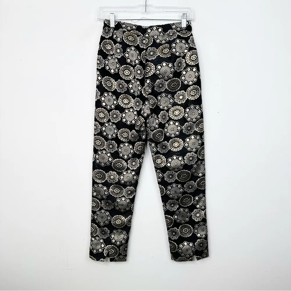 NWT FRANCES VALENTINE | Jacquard Black and Gold Metallic Lucy Pant Pants Sz. 0 - Image 6