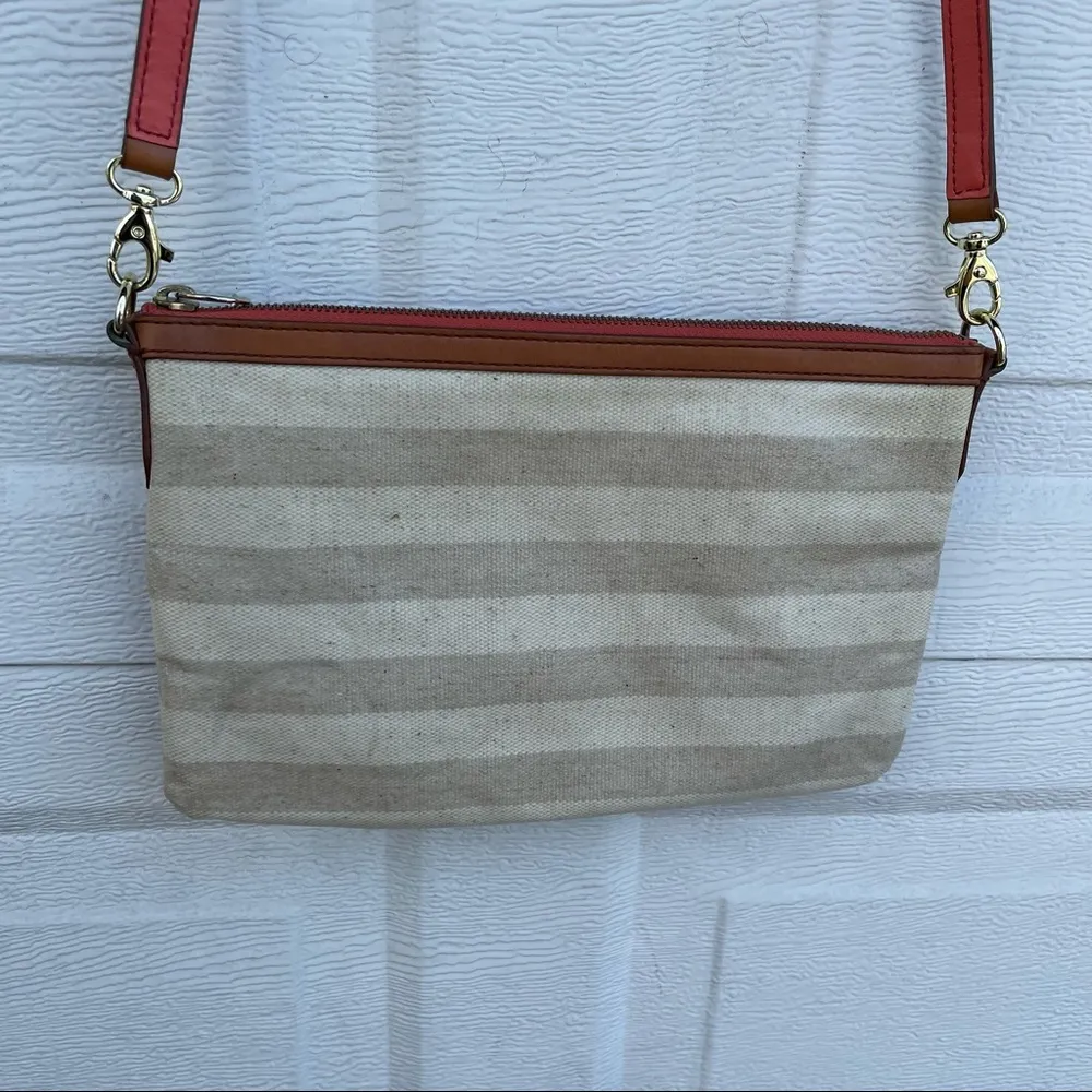 Fossil Women’s Purse Beige Stripe Crossbody Adjustable Strap - Image 4
