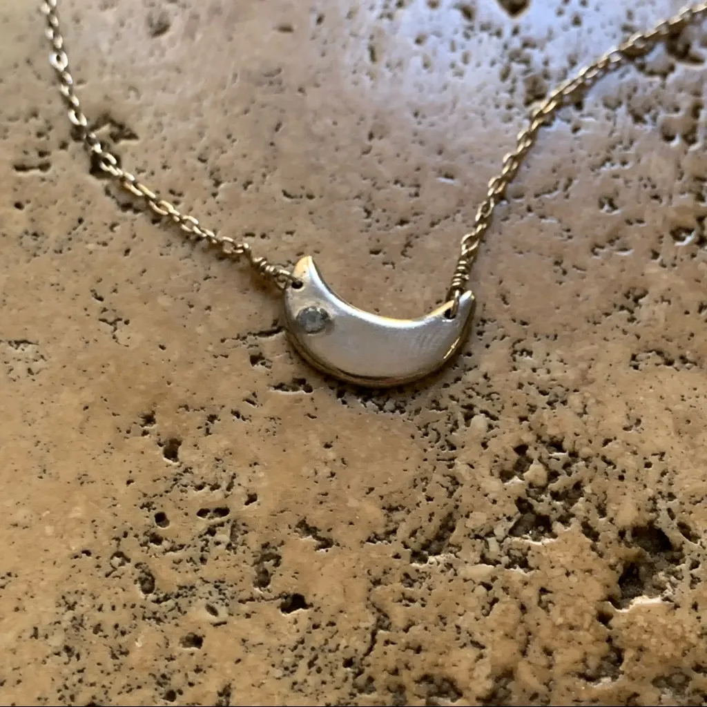 Handmade Artisan Sterling Silver Crescent Moon Necklace Adjustable Blue Topaz - Image 2