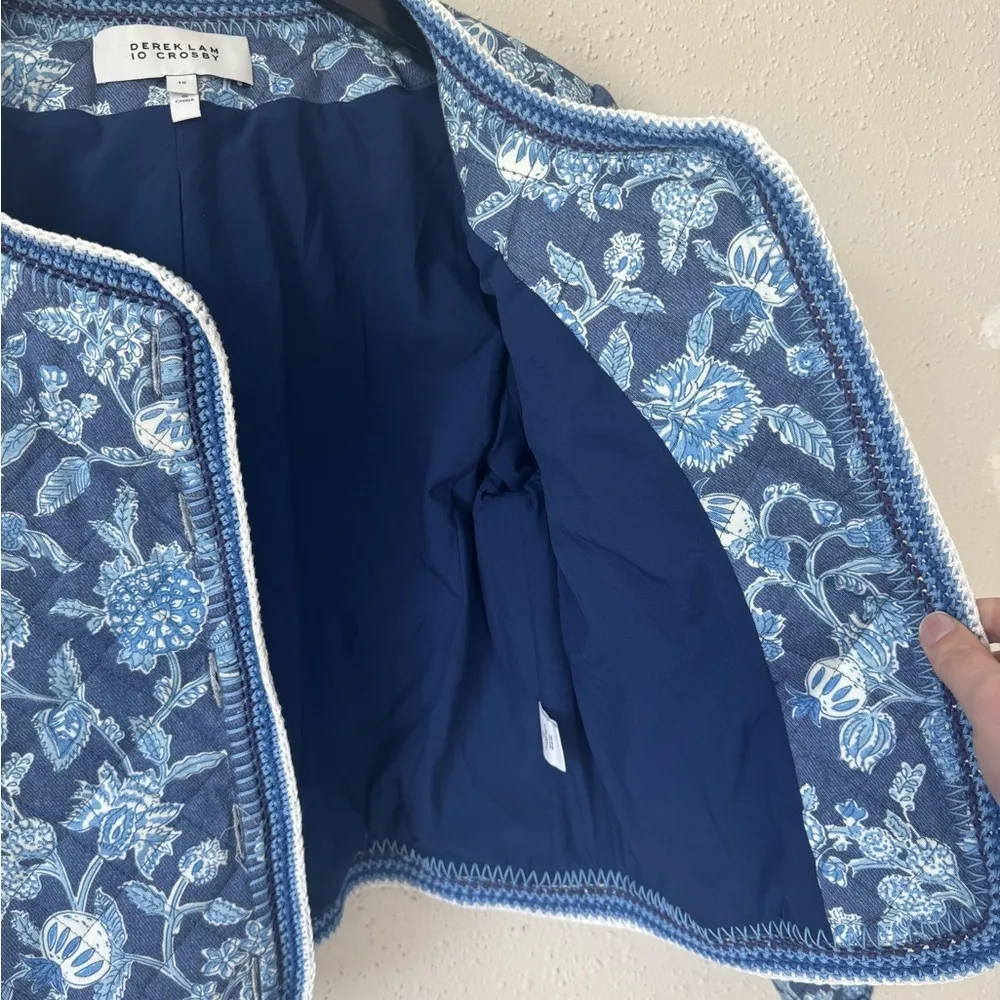 10 Crosby Derek Lam Aster Quilted‎ Jacket 10 Blue Floral Crochet Coastal Prep - Image 8