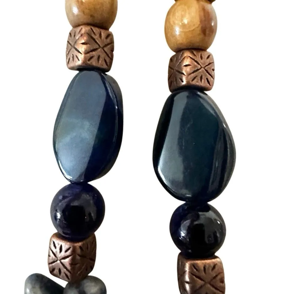 Boho Sodalite, Wood & Copper Statement Necklace - Image 6
