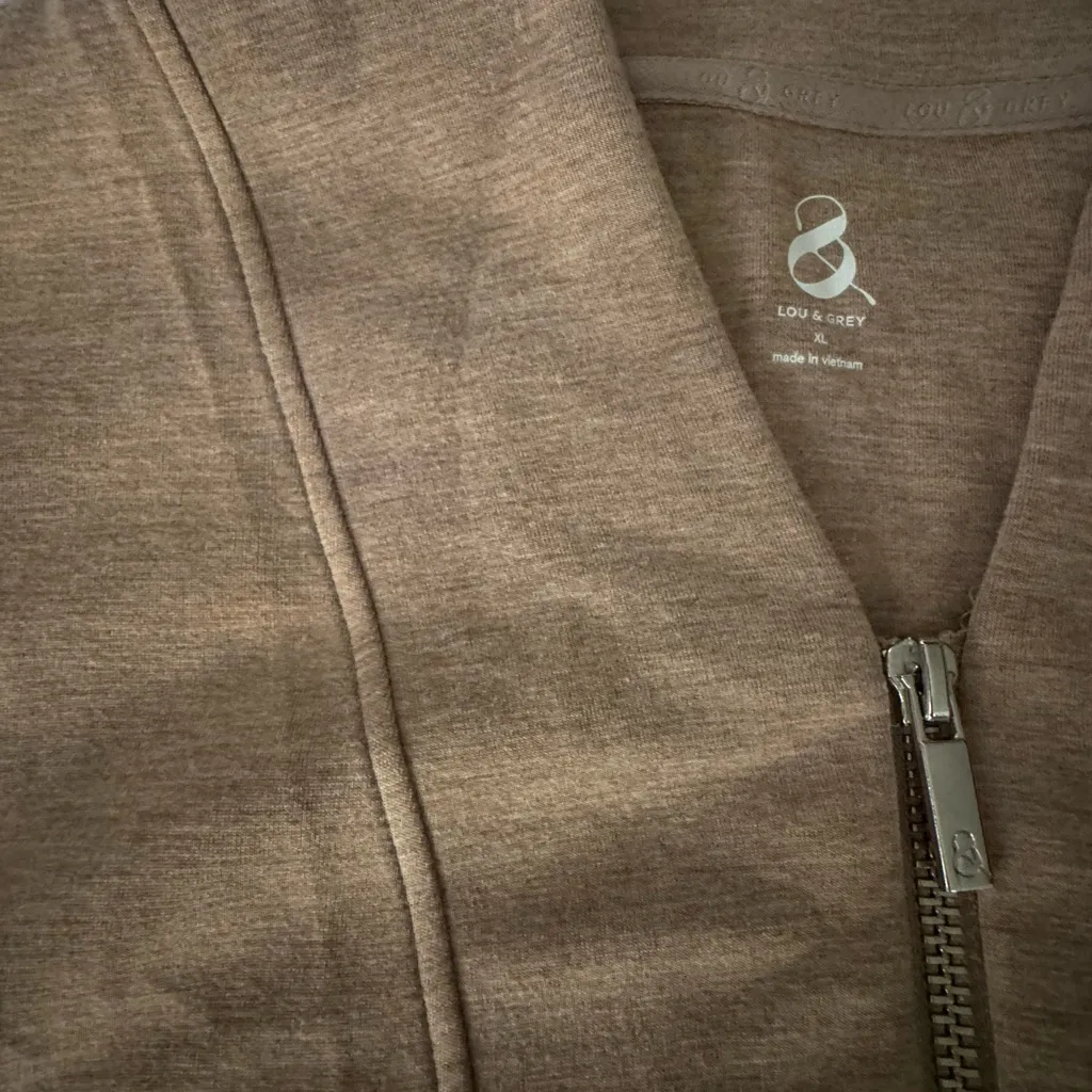 Lou & Grey XL Super Soft Half Zip Lounge Top Taupe Brown Minimalist Coastal Cozy - Image 3