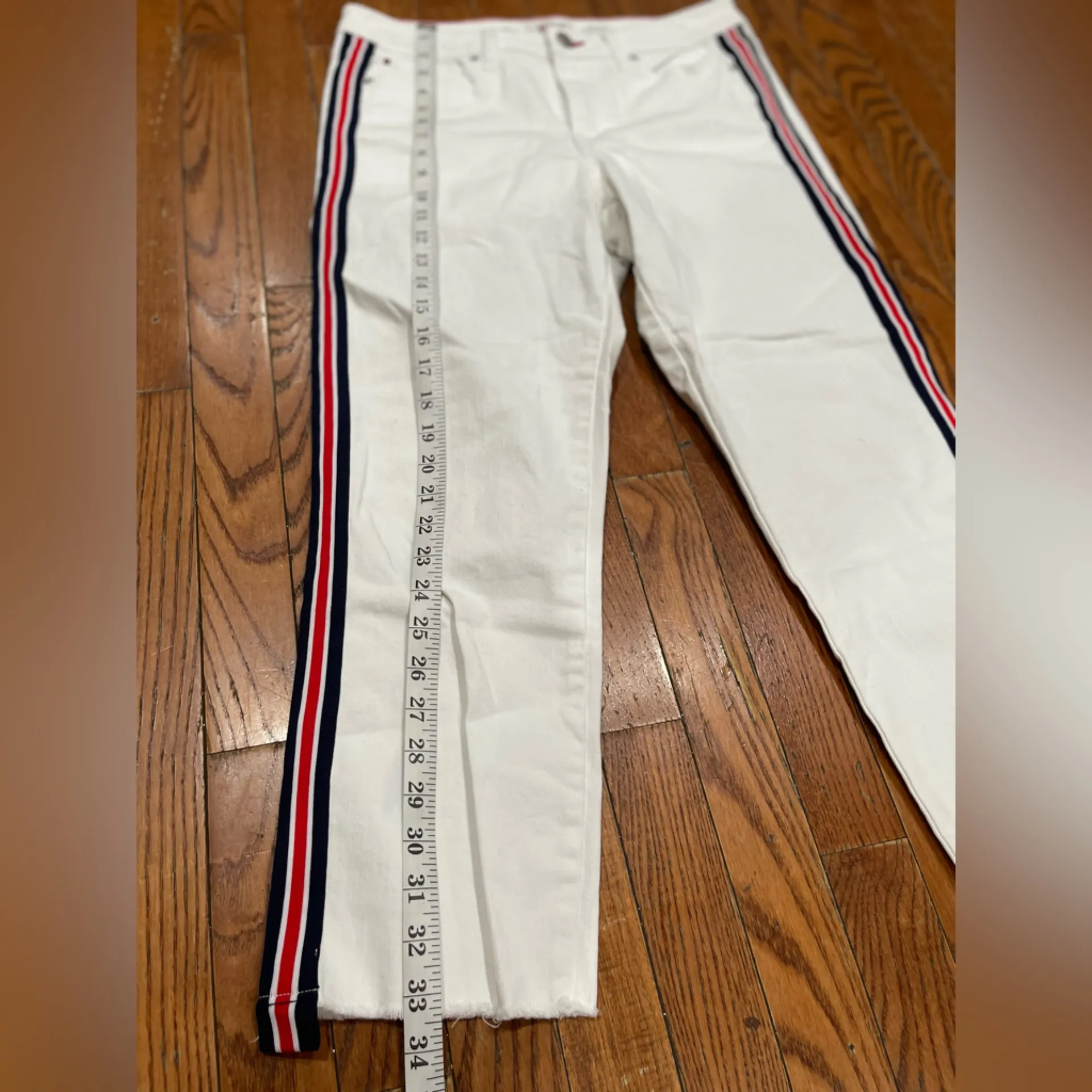 Women's White Pants with Striped Detail Size 10 - Image 2