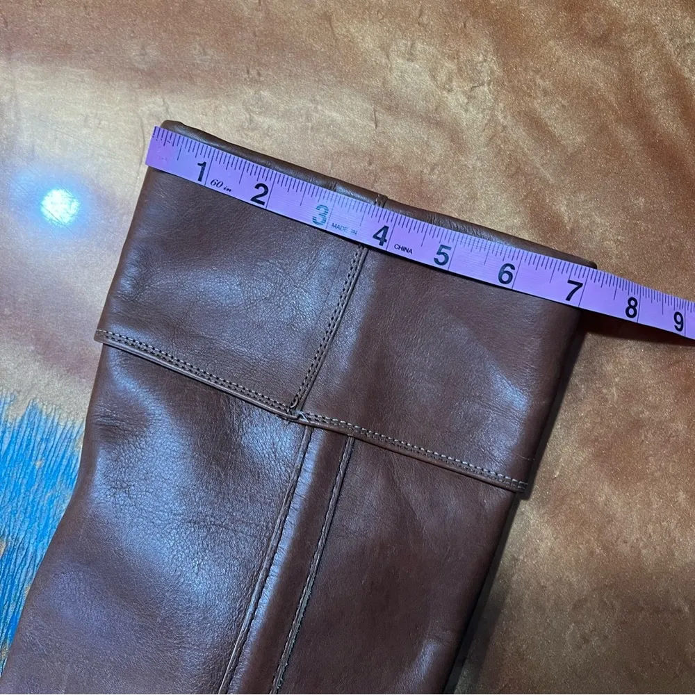 Vintage Frye Leather Tall Brown Heeled Boots Made in USA Size 8 pull on 70s boho - Image 15