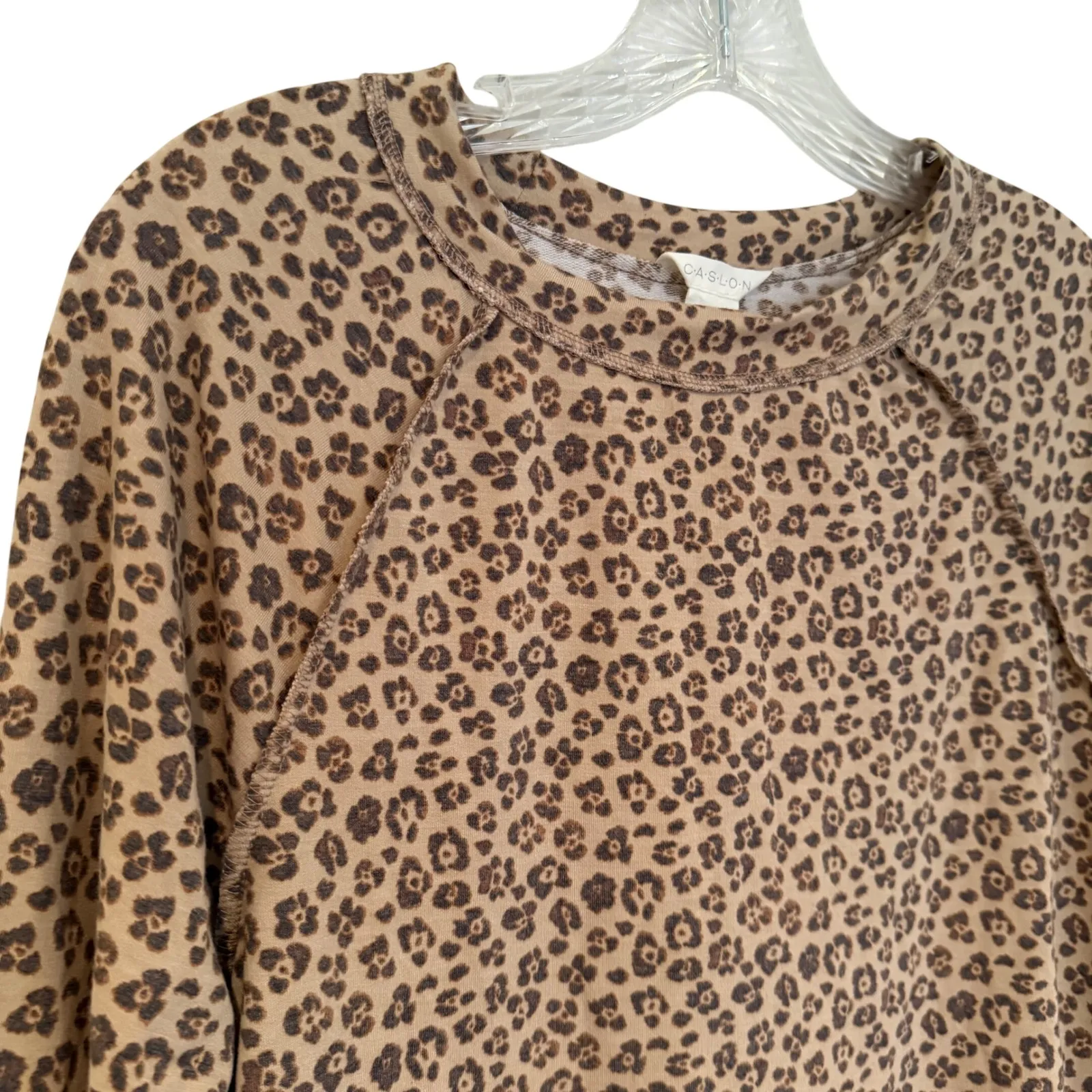 CASLON Animal Print Leopard Sweater Women's XS Tan Boho Hippie Preppy Classic - Image 4