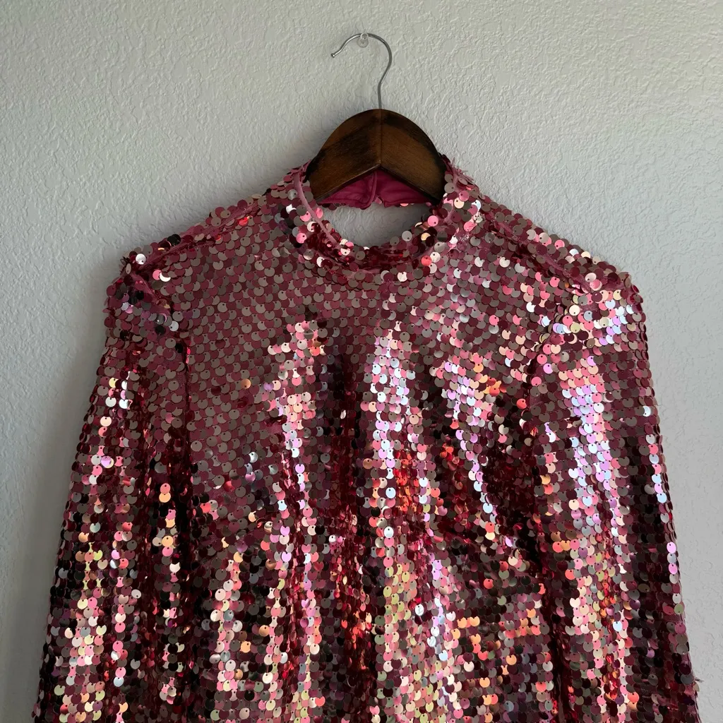 NWT Anthropologie Maeve Womens Dress Pink Sequin Long Sleeve Mini Size XS - Image 4