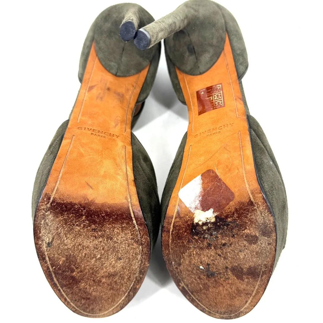 Givenchy Olive Green Shark Lock Suede Platform Heels - Image 5