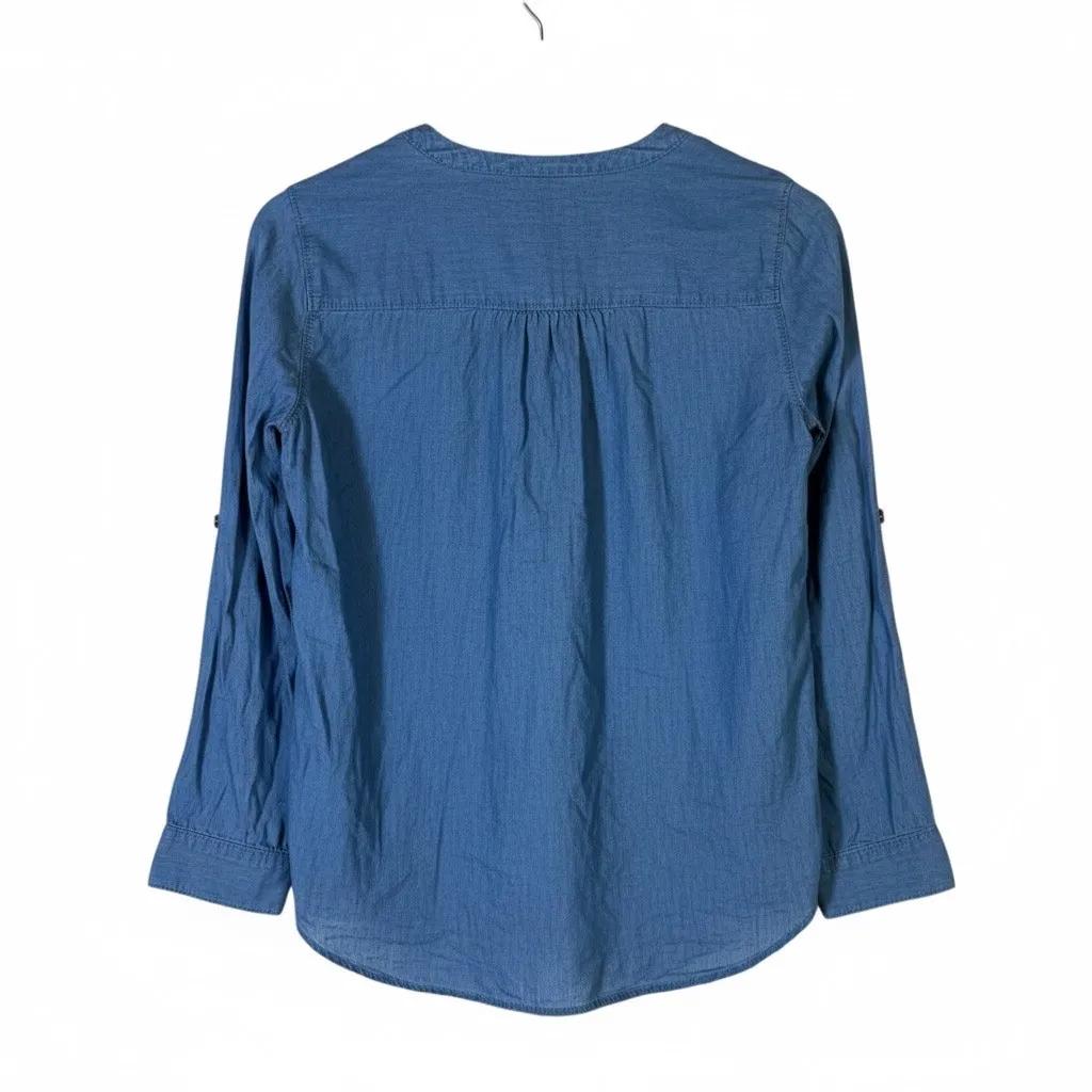 LOFT The Softened Shirt Cotton Lyocell Womens XS Blue Chambray Coastal Feminine - Image 4