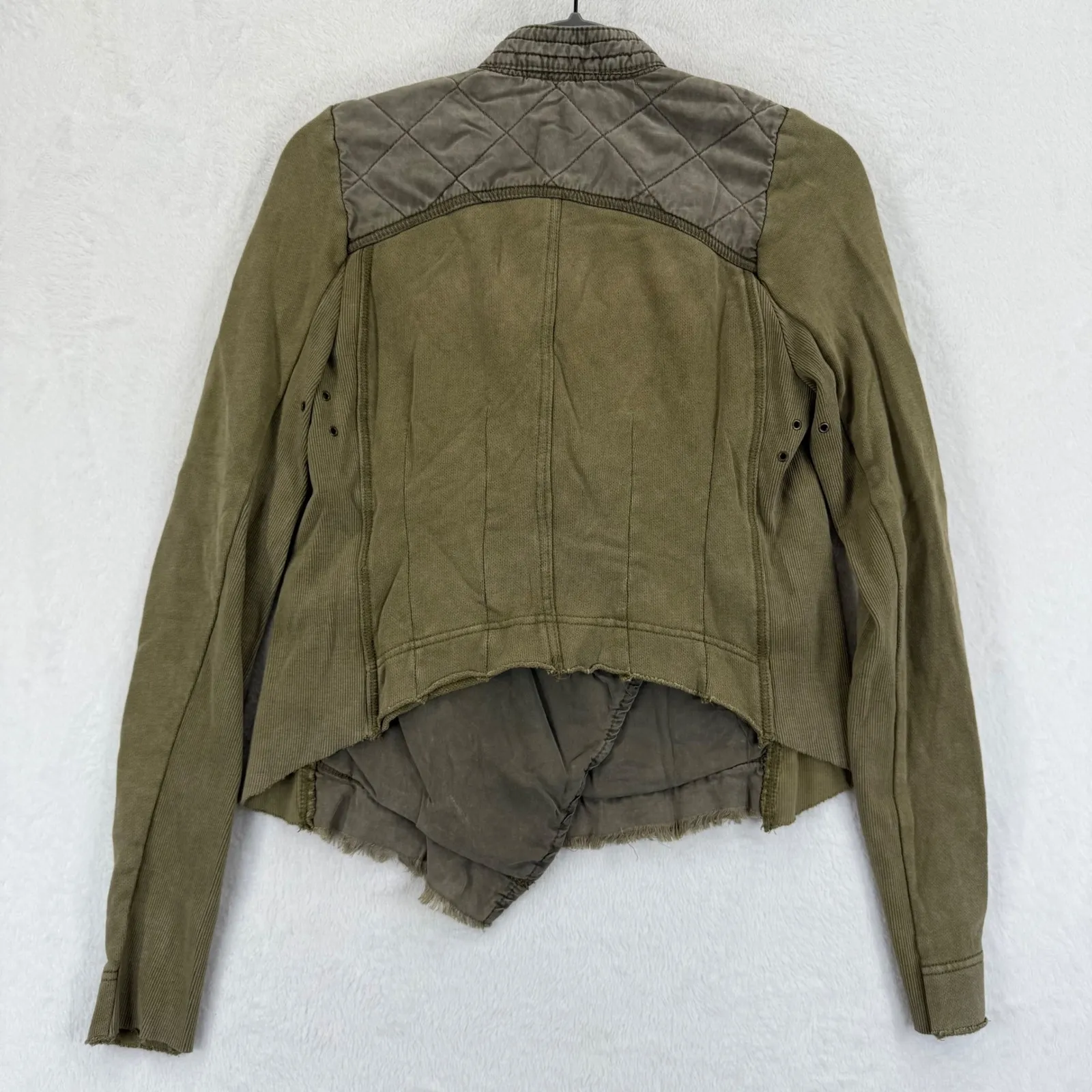 Free People Military Jacket Womens S Olive‎ Green Quilted Moto Zip Up - Image 8