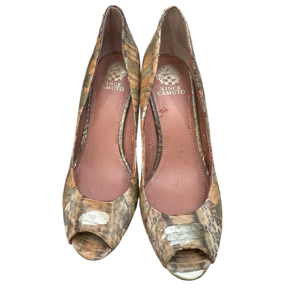 Vince Camuto Metallic Snakeskin Peep-Toe Heels - Size 9 - Image 10