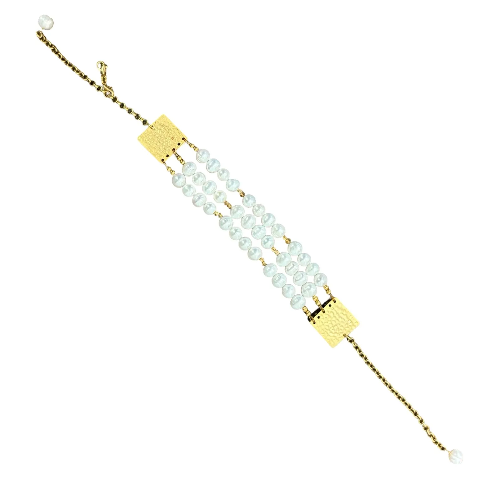 Grace Loves Lace Gold Freshwater Pearl 3 Strand Anklet Bracelet Bride Wedding White - Image 2