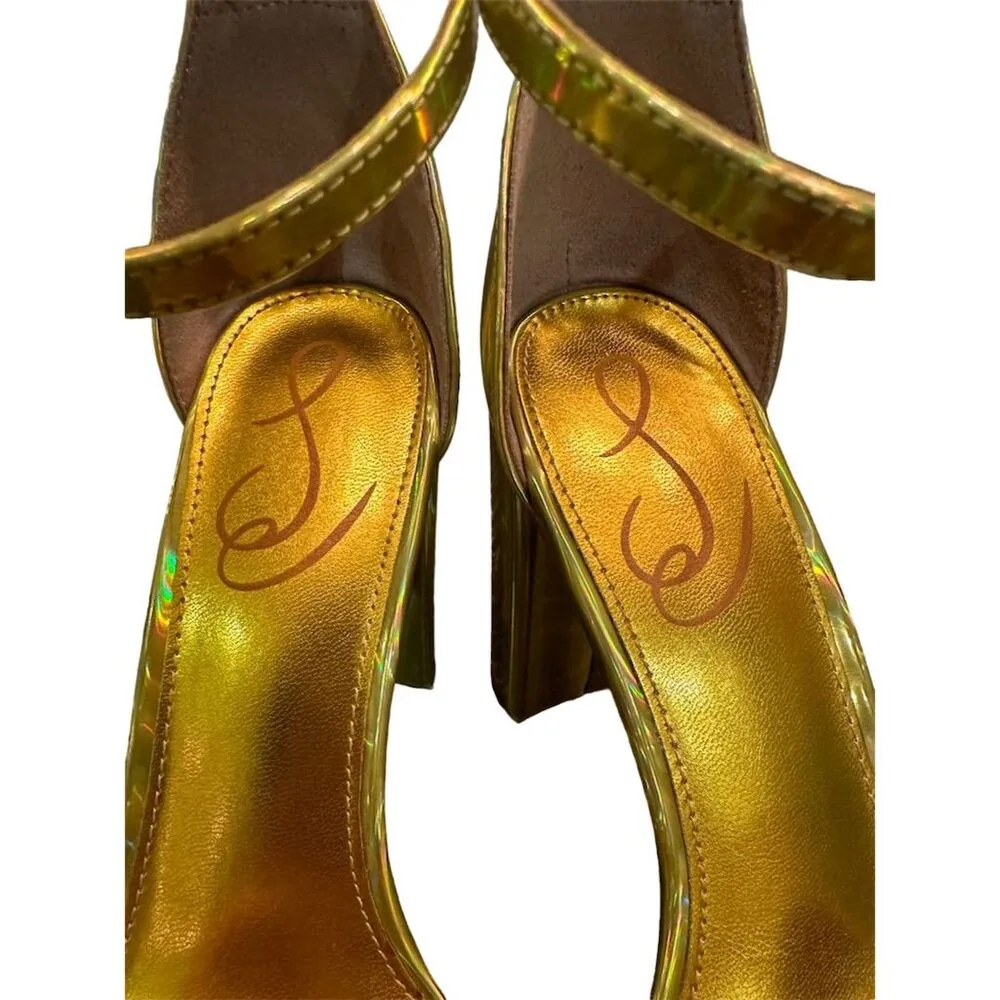 Sam Edelman Yaro Gold Ankle Strap Block Heel Sandals Women's Party NWOT - Image 4