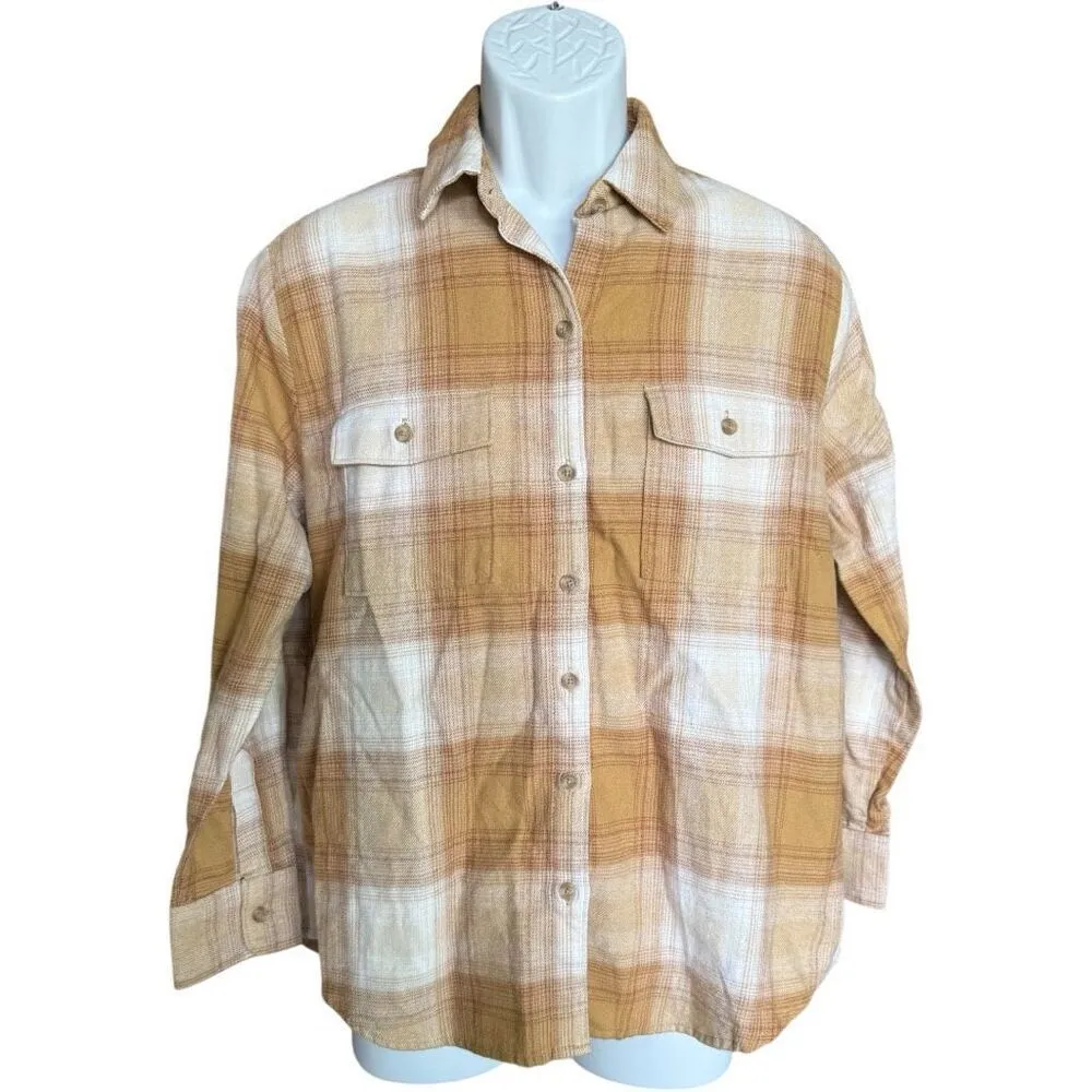 Womens Old Navy Plaid Fall Flannel Boyfriend Button Down Tunic Shirt Top - Sz S - Image 3