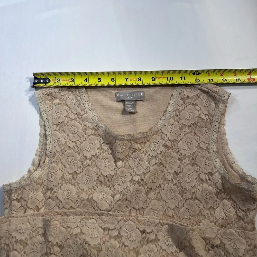 Kate Hill Vintage 90's  Womens Petite brown tan rose floral lace lined tank Sz M - Image 9