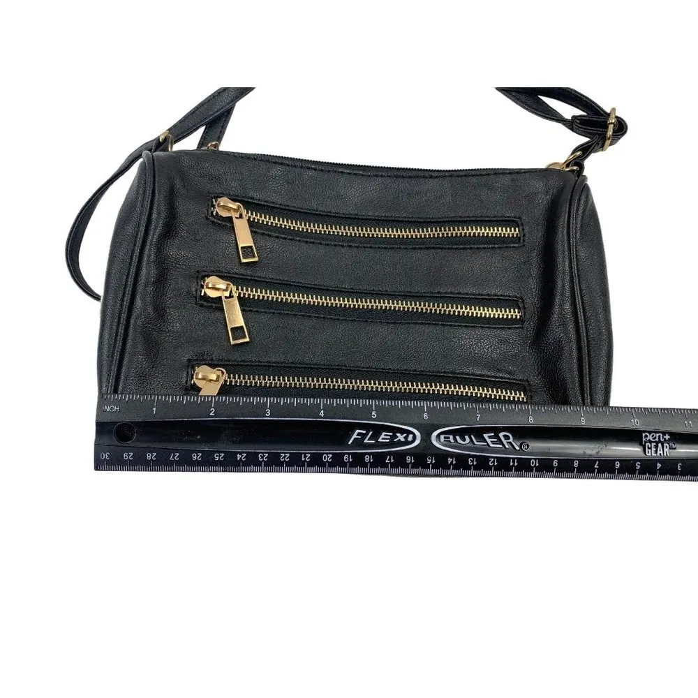 Women's Black & Gold Purse With Zippers - Image 2