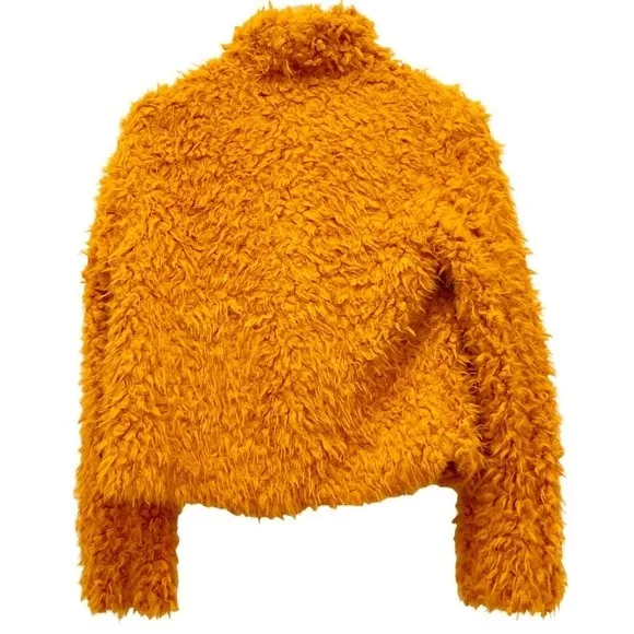 NWT Vero Moda Jayla Shaggy Short Teddy Moto Jacket Thai Curry Women’s Size Small - Image 4
