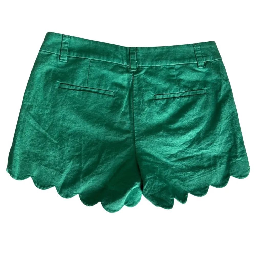 J.Crew Scallop Linen women's Shorts Green Pockets Casual Cute Summer Size 2 - Image 3