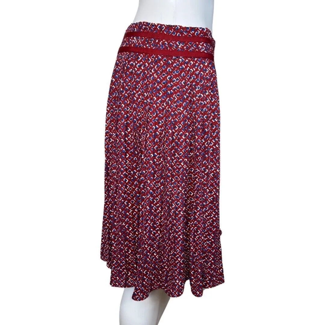 Banana Republic Skirt Womens 2 Red Blue Geometric Pleated A-Line Career Business - Image 2
