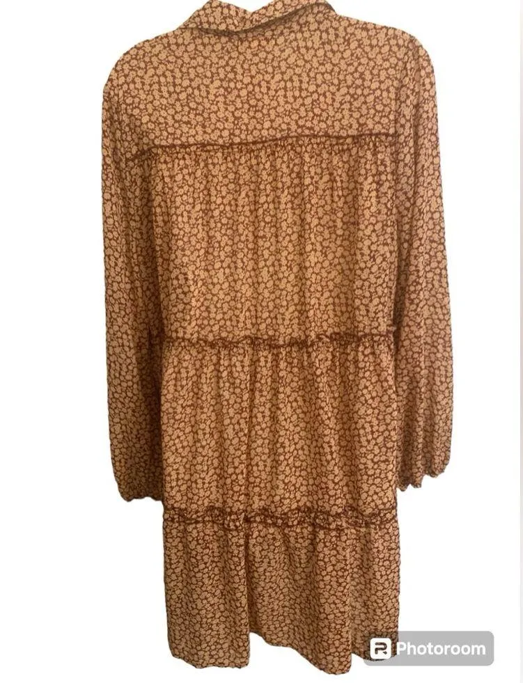 GB Boho Floral Print Tiered Dress Size XL Brown Tan - Image 4