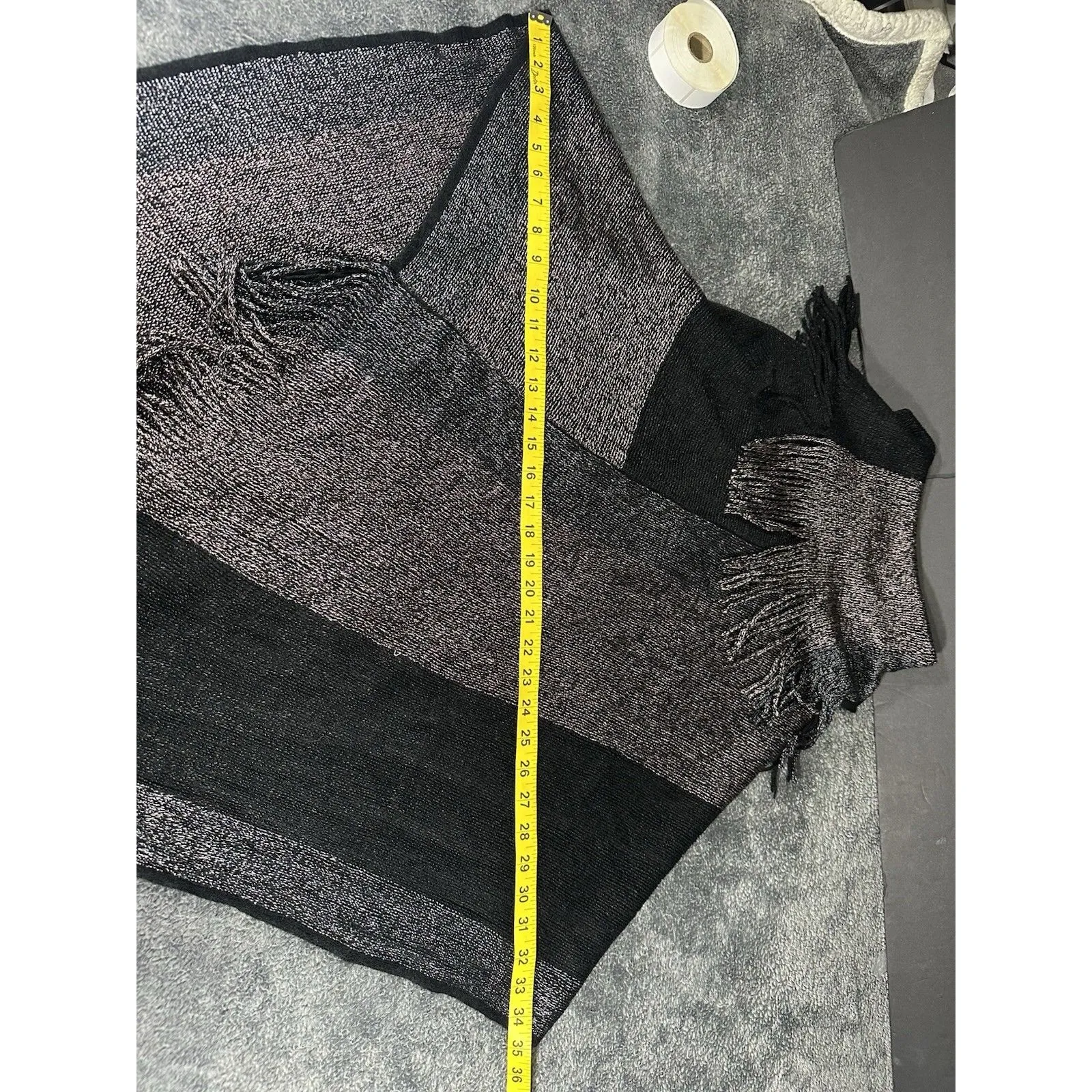 Sapphire Black Metallic Fringe Soft Poncho Cape Sweater – One Size Size 0 - Image 6