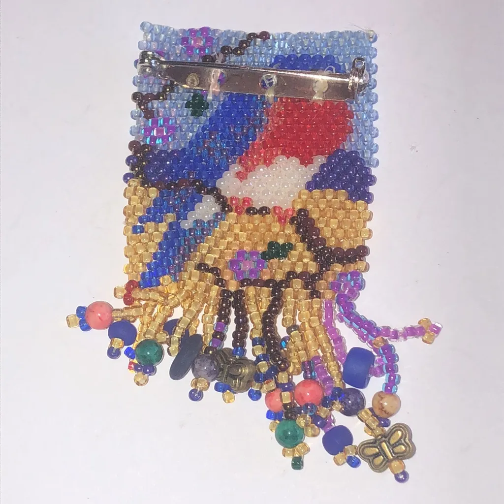 Colorful Seed Bead Beaded Bird Boho Brooch Pin Blue - Image 4