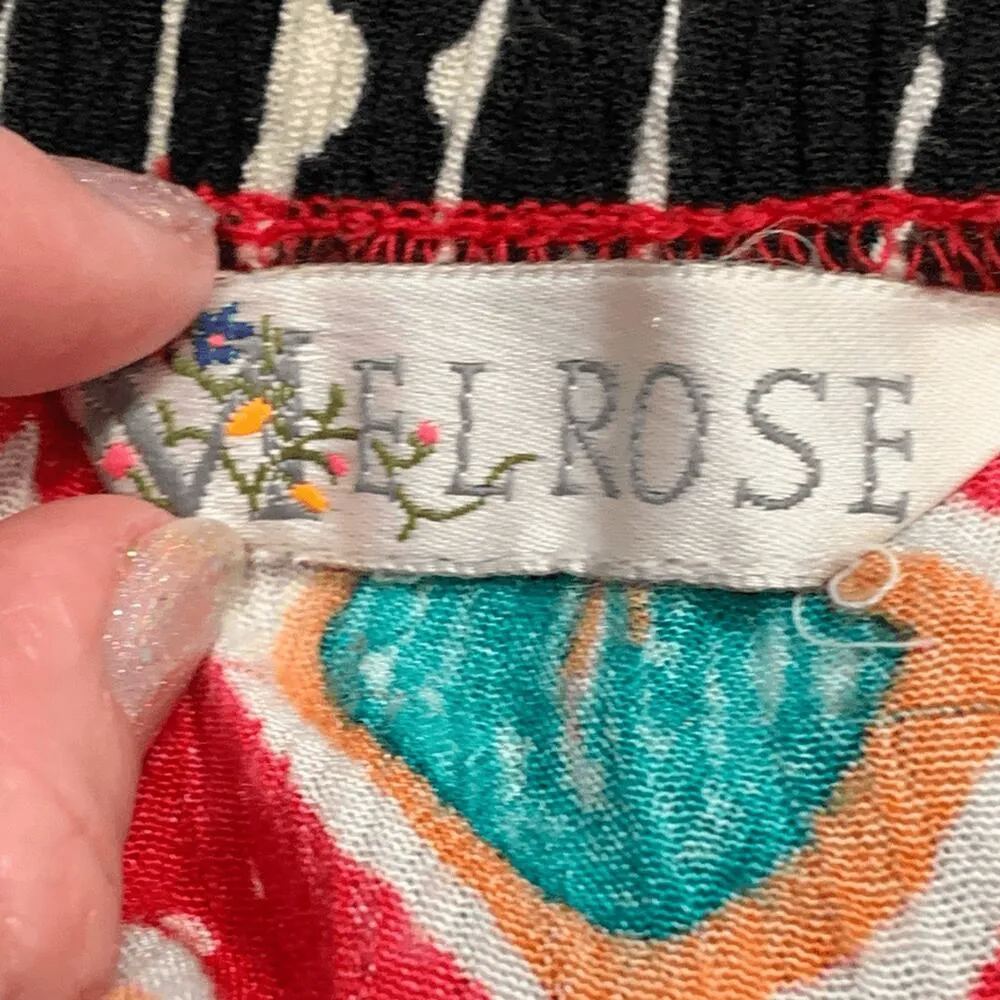 Vintage 90s Crinkle Maxi Skirt Red Teal Diamond Print Elastic Waist Tiered Black Size M - Image 7