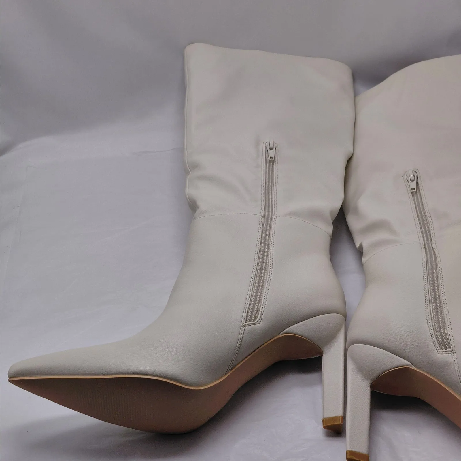 Lulus Womens Size 11 Ivory Olivet Over Knee High Heel Boots Pointed Toe NWT - Image 7