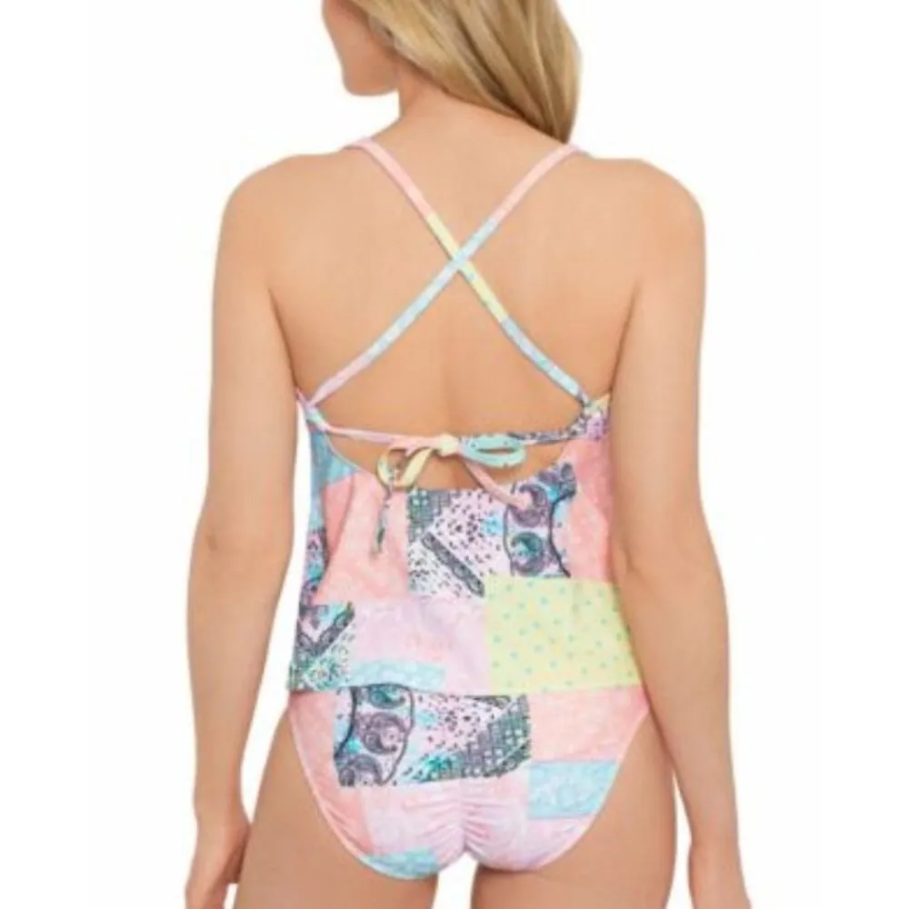Salt & Cove Womens Patchwork Tankini Swim Top V - Image 2