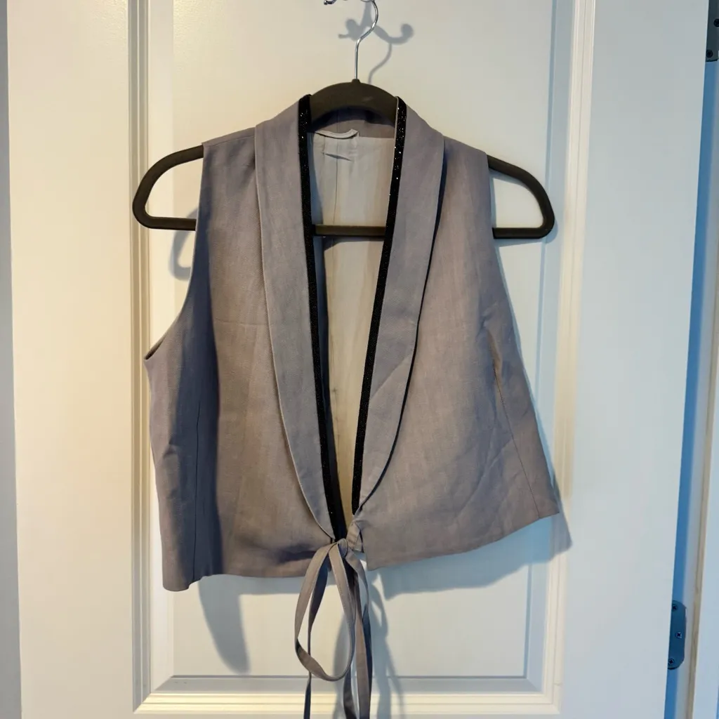 Brunello Cucinelli cropped silk-linen gilet jacket and matching pants | size 2 - Image 5