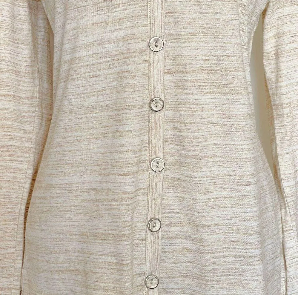 Isaac mizrahi Live Womens Blouse Size Small Beige Long Sleeve Button Space Dyed - Image 5