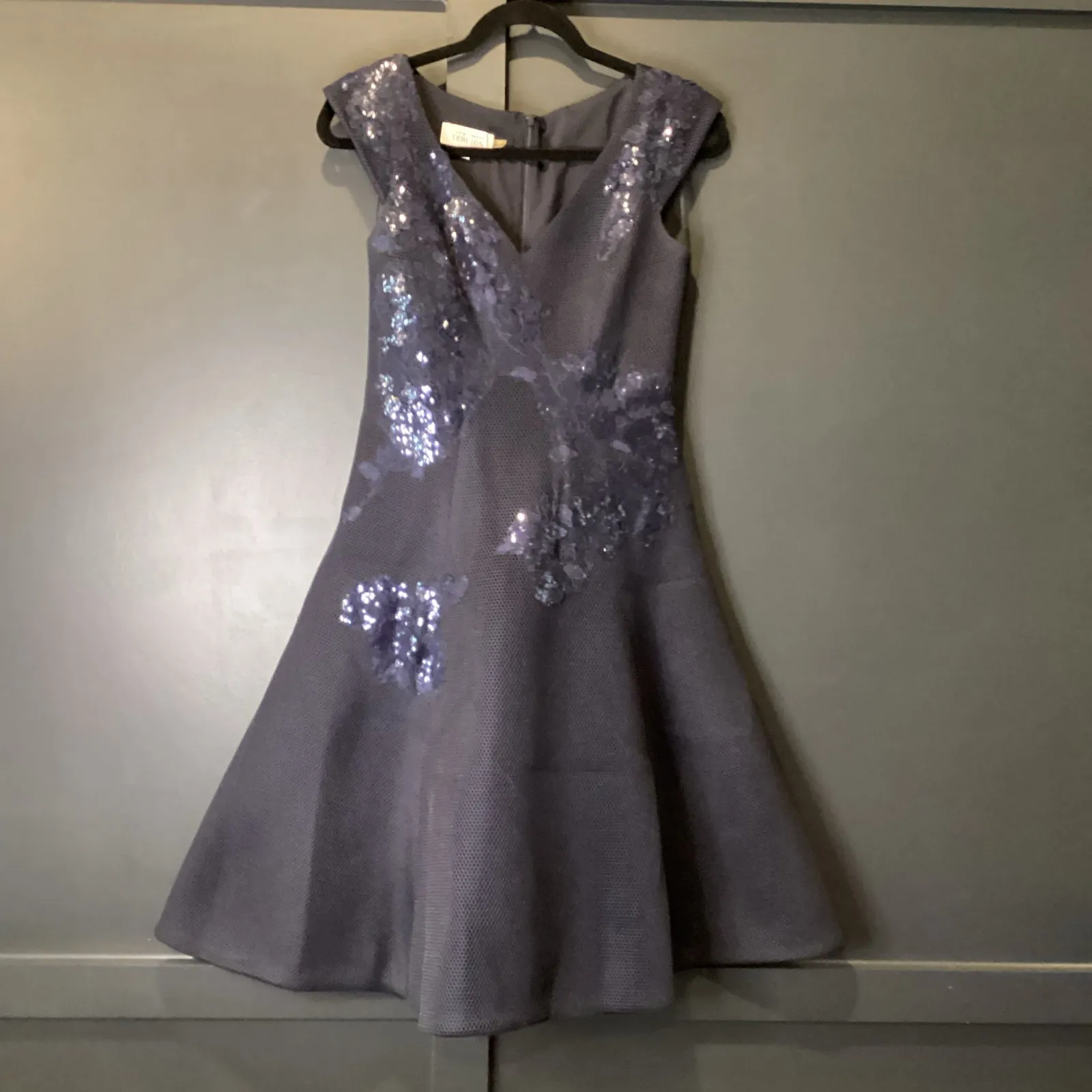 rickie freeman teri jon a line navy sleeveless floral sequin Mini dress 2 Blue - Image 12