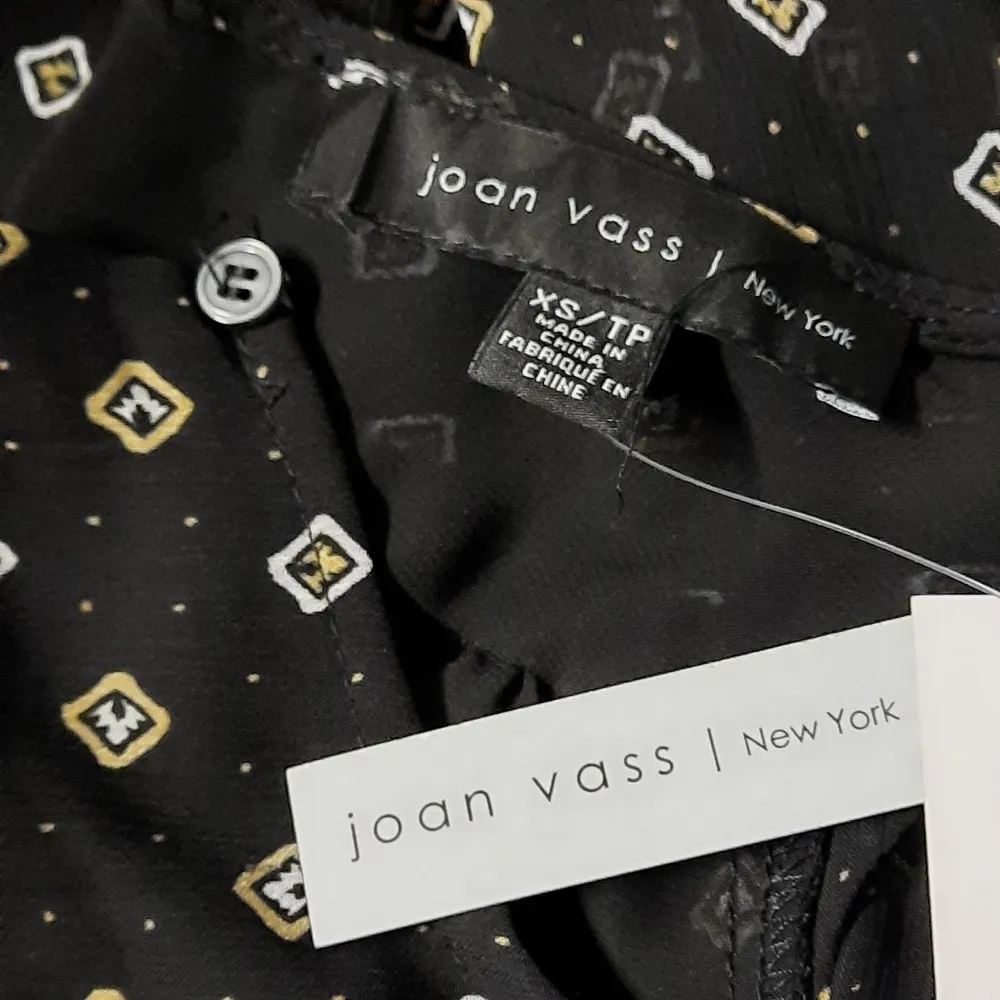 Joan Vass New York Blouse Top Women's XS Extra Small Black Long Sleeve Pullover - Image 9