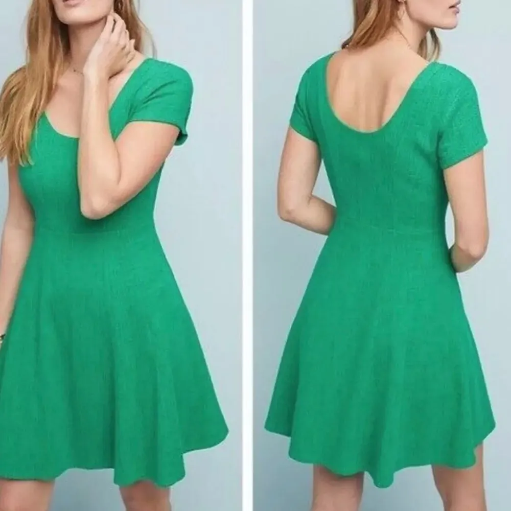 Maeve Anthropologie Short Sleeve Fit and Flare Dress in Novaknit Green - Size S - Image 3