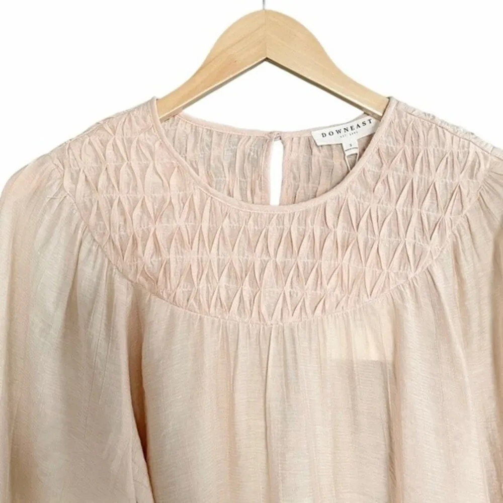 NWT DownEast Pleated Yoke Long Sleeve Blouse Light Beige Blush Size Small NEW - Image 11