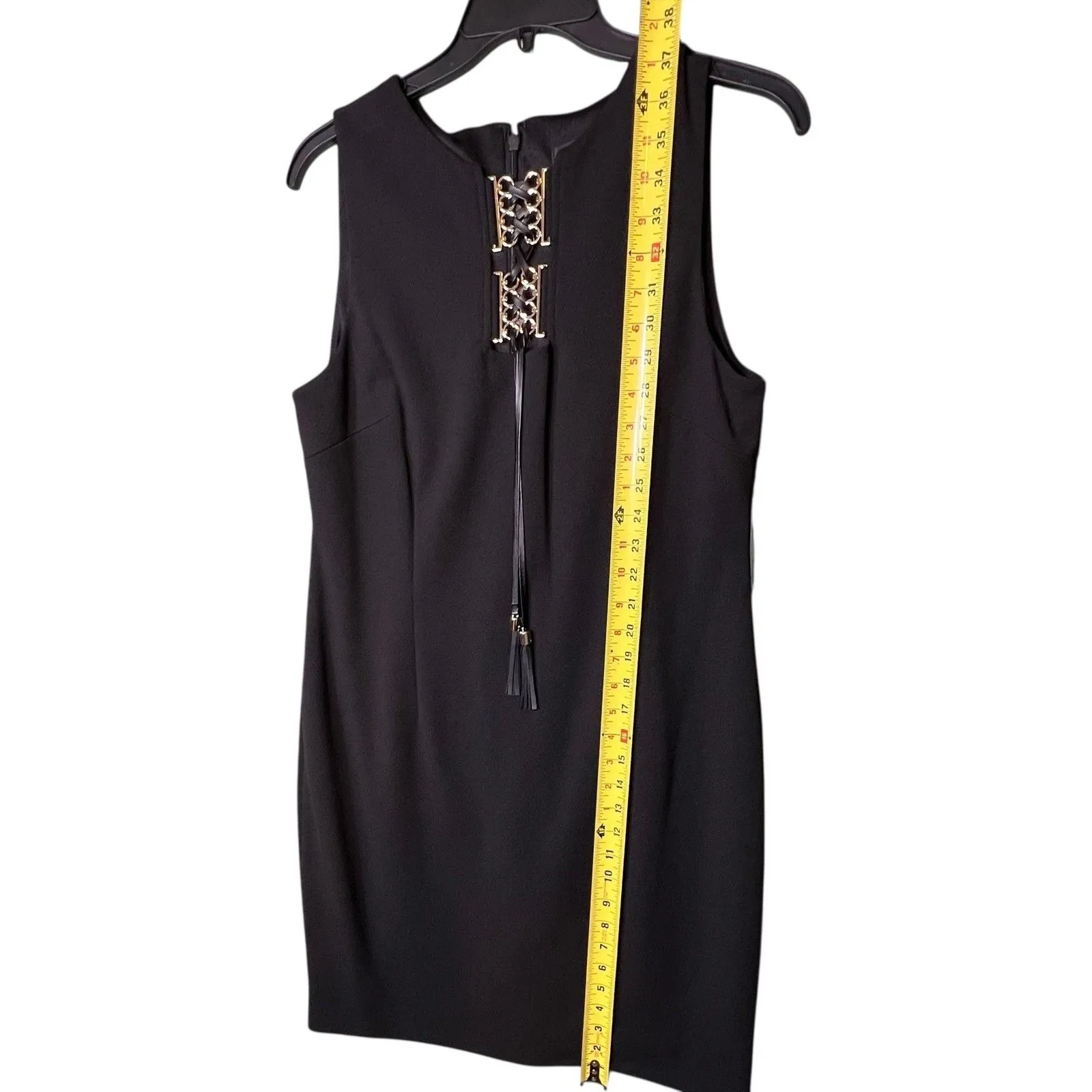 Tahari Arthur S. Levine Dress Womens Petite 10P Black Sheath Chain Tassel - Image 6