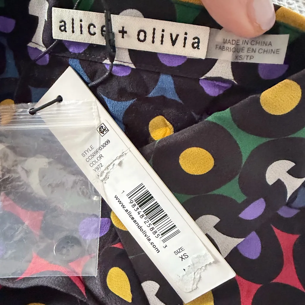 Alice+Olivia WILLA LARGE COLLAR PRINT SILK SHIRT size XS NWT - Image 12