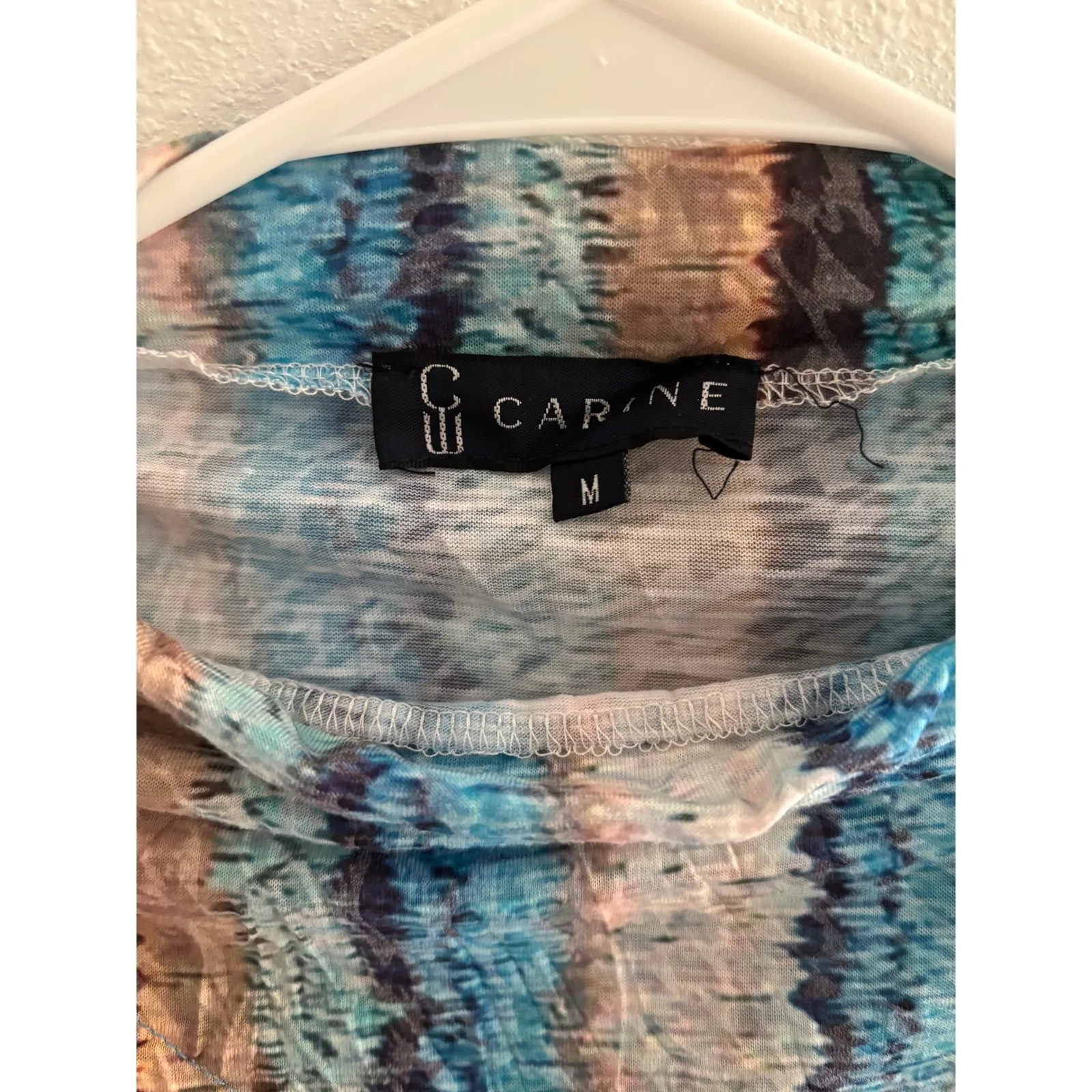 Carine Top Womens M Blue Long Sleeve Mock Neck Asymmetrical Packable Burnout Art Red Size M - Image 4