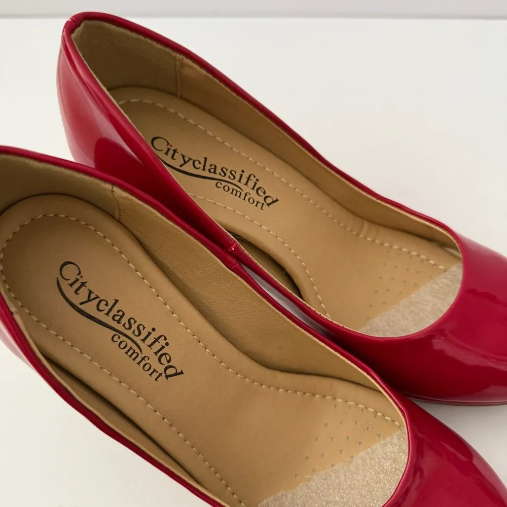 Cityclassified Red Platform Heels Size 7 Cherry Retro High Heel Pumps Glossy New - Image 7