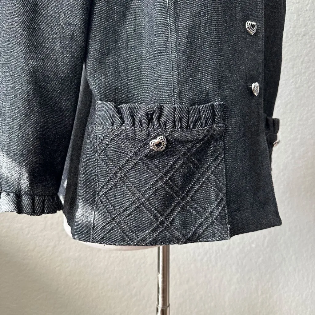 St. John Sport Dark Denim Ruffle Jacket Black Size L - Image 5