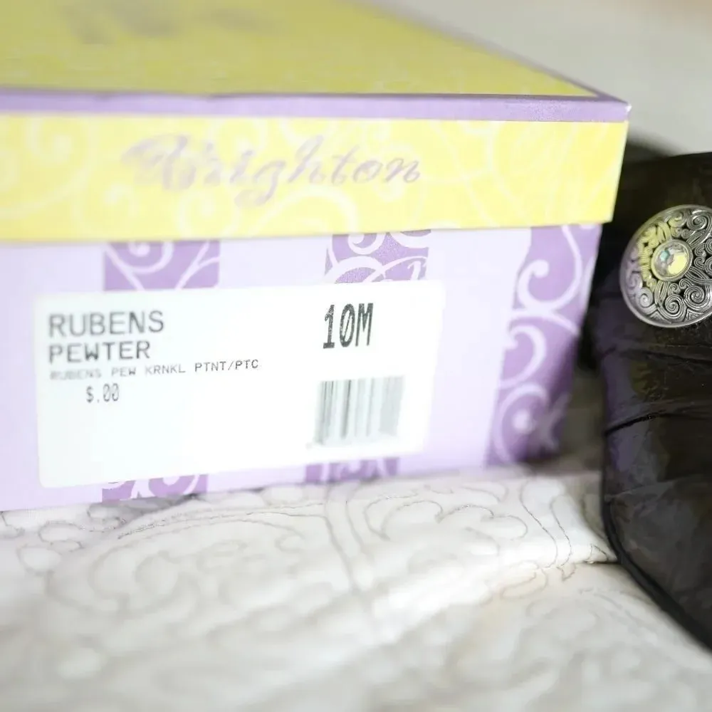 Brighton Rubens Bronze‎ Patent Croc Leather Mules 10 - Image 2