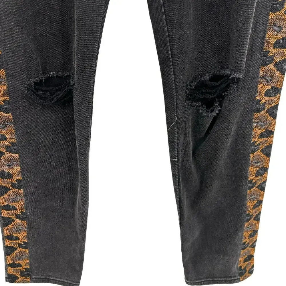 Driftwood Gizelle Skinny‎ Fit Ankle Jeans with Cheetah Stripe Black Size 28 - Image 9