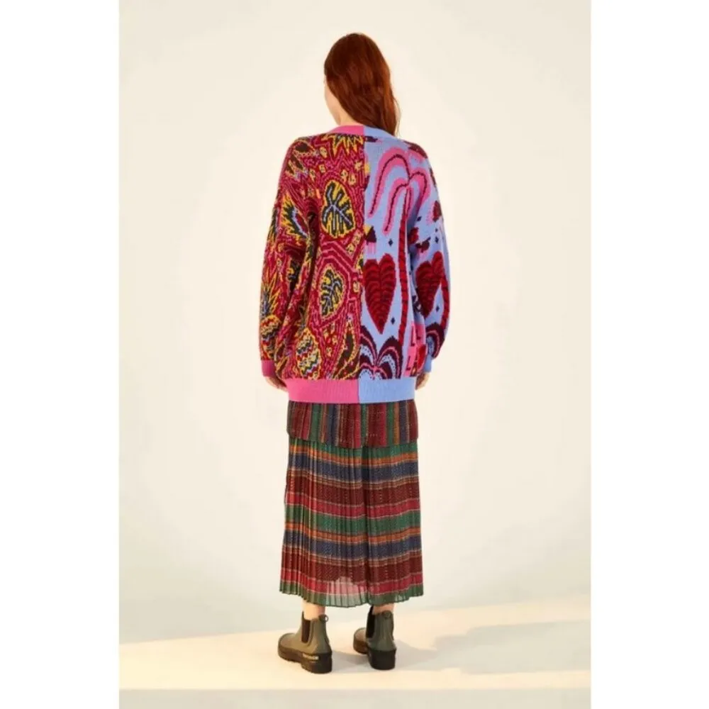 💕FARM RIO💕 Mixed Prints Cardigan ~ Blue Tropical Magic + Tropical Stripes NWT - Image 5