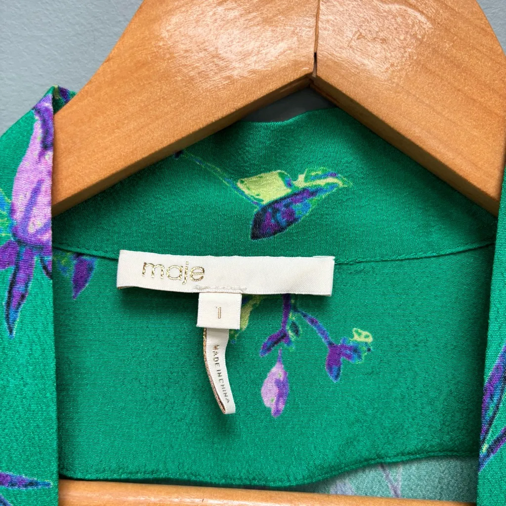 MAJE Cosina Floral-print Woven Shirt In Printed Green S - Image 7